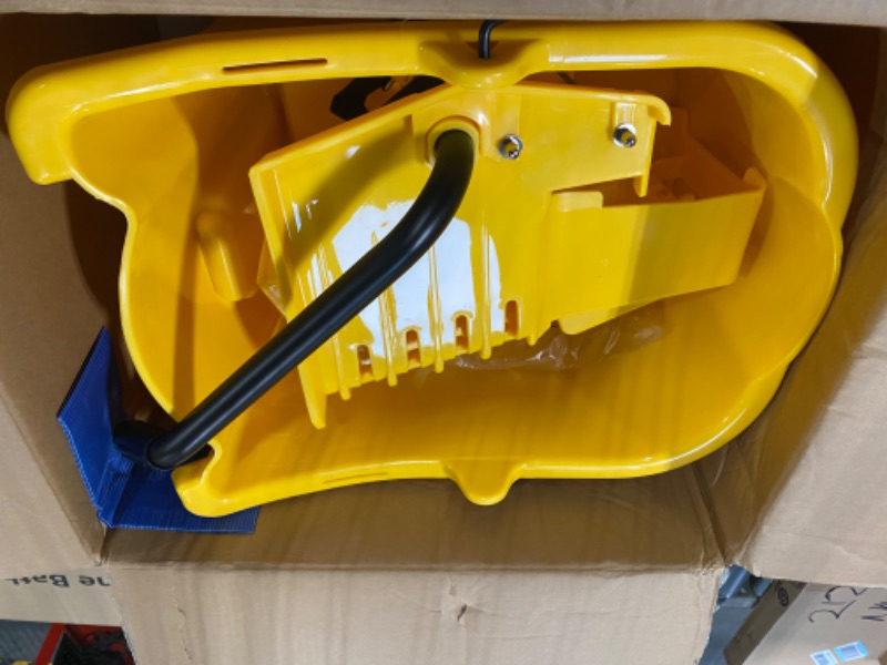 Photo 3 of Amazon Basics Side Press Wringer Combo Commercial Mop Bucket on Wheels, 35 Quart, Yellow