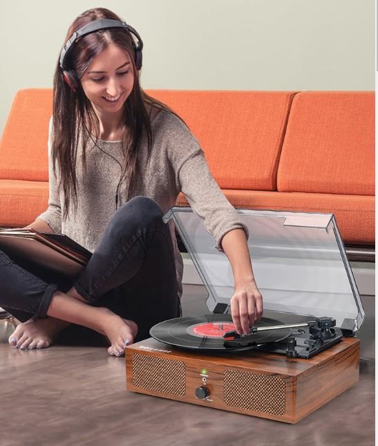 Photo 1 of Vinyl Record Player Wireless Turntable with Built-in Speakers and USB Belt-Driven Vintage Phonograph Record Player 3 Speed for Entertainment and Home Decoration
