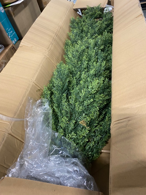 Photo 3 of THE BLOOM TIMES 2 Pack Topiary Trees Artificial Outdoor Cedar Pine Fake Trees Potted UV Rated for Front Porch Faux Plants Indoor Decor 3 Feet Yellow-green 3ft