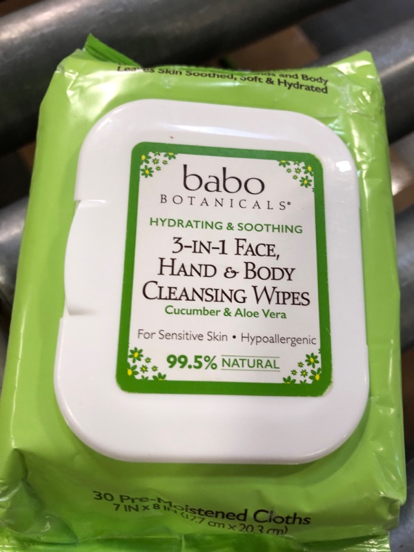Photo 1 of Babo Botanicals Swim & Sport 3-in-1 Face, Hand & Body Cleansing Wipes - with Natural Cucumber & Aloe Vera, Cucumber Aloe - For Babies, Kids or Extra Sensitive Skin - 30 ct 30 Count (Pack of 1)