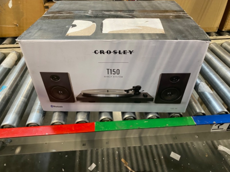 Photo 1 of Crosley T150C-BK 2-Speed Bluetooth Turntable Record Player System with Weighted Tone Arm and Stereo Speakers, Black T150C - Audio Grade Plinth, NP-15 Needle Black