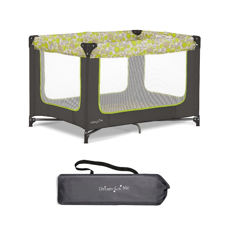 Photo 1 of Dream On Me Zodiak Portable Playard in Grey and Green, Lightweight, Packable and Easy Setup Baby Playard, Breathable Mesh Sides and Soft Fabric - Comes with a Removable Padded Mat
