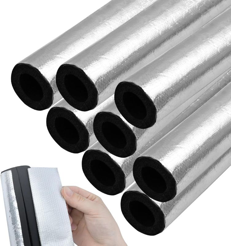 Photo 1 of 8PCS Pipe Insulation Foam Tube,Self Adhesive Exterior Pipe Insulation Wrap Pipe Freeze Protection Aluminum Foil Pipe Covers for Outdoor Winter Irrigation Sprinkler Spigot Isolation(1.3Ft*0.6Inch)
