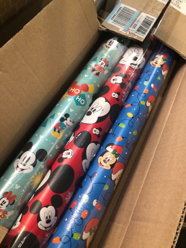 Photo 3 of American Greetings Disney Christmas Wrapping Paper with Cut Lines Bundle, Mickey Mouse (3 Rolls, 105 sq. ft.)