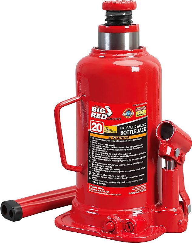 Photo 1 of BIG RED T92003B Torin Hydraulic Welded Bottle Jack, 20 Ton (40,000 lb) Capacity, Red
