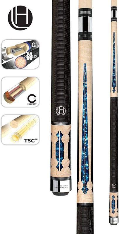 Photo 1 of  Custom 2-Piece Pool Cue with Upgraded Low Deflection Shaft, Blue Luster Inlays, 18oz