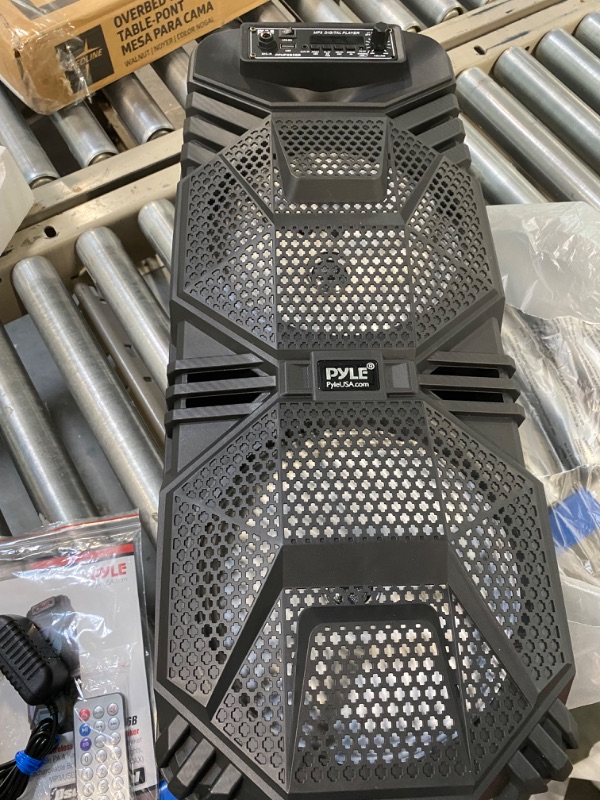 Photo 1 of Pyle Bluetooth PA Speaker System - 600W Rechargeable Outdoor Bluetooth Speaker Portable PA System w/ Dual 8” Subwoofer 1” Tweeter, Microphone In, Party Lights, USB, Radio, Remote - Pyle PPHP2836B Speaker System Speaker System