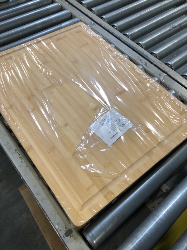 Photo 3 of 24 x 18 Extra Large Bamboo Serving Boards for Kitchen, Heavy Duty Wood Butcher Block Chopping Board with Handle and Juice Groove for Meat, Large Charcuterie Board, Over the Sink Cutting Board 24" X 18"