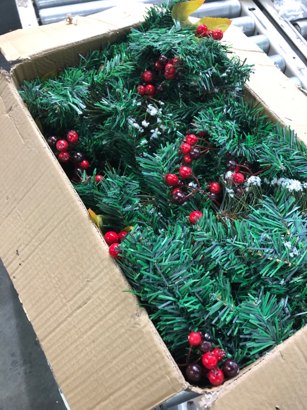 Photo 3 of 9 FT Christmas Garland with Pine Cones, and Large Snowflake Pine Needles and Insert red Fruit skewers into Yellow Leaves, 8 Lighting Modes, 50 LEDs Lighted Christmas Garland.