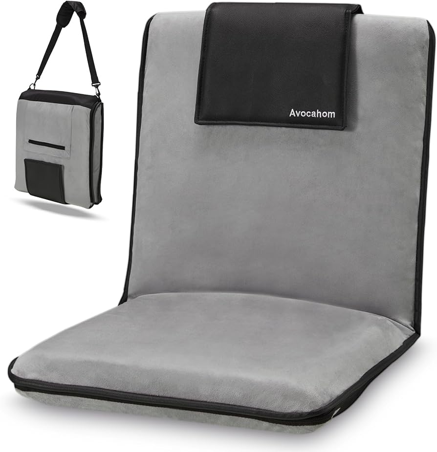 Photo 1 of Besunbar Folding Meditation Floor Chair with Back Support for Adults, Padded Japanese Floor Chair with 6 Adjustable Position for Seating, Gaming, Reading, Watching & Yoga, Grey