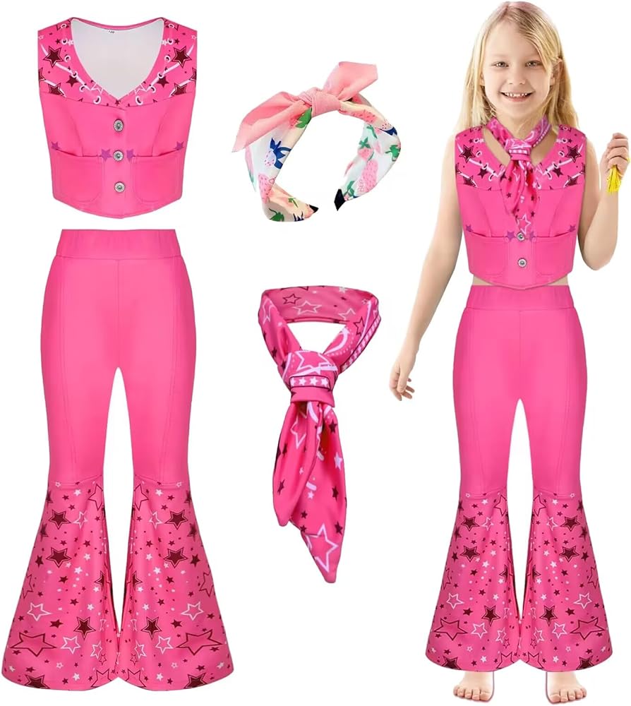 Photo 1 of MARCSONNIA Girls Cowgirl Costume 70s 80s Disco Western Cowgirl Outfits Set Halloween Cosplay Party Costume with Hair Band