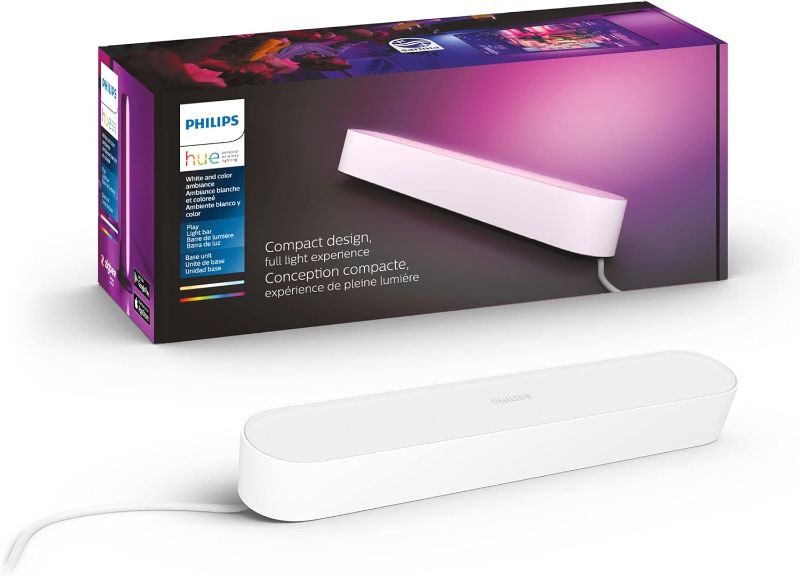 Photo 1 of Philips Hue Smart Play Light Bar Base Kit, White - White & Color Ambiance LED Color-Changing Light - 1 Pack - Requires Bridge - Control with App - Works with Alexa, Google Assistant and Apple HomeKit