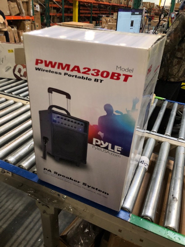 Photo 2 of Pyle Wireless Portable PA System-400W Bluetooth Compatible Rechargeable Battery Powered Outdoor Sound Stereo Speaker Microphone Set w/Handle, Wheels-1/4 to AUX, RCA Cable (PWMA230BT)