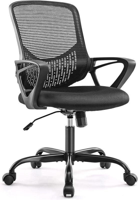 Photo 1 of AFO Ergonomic Home Office Desk Chairs Mid Back Rocking Mode 360 Degree Swirl Task, 17.71D x 18.89W x 39.1H in, Black