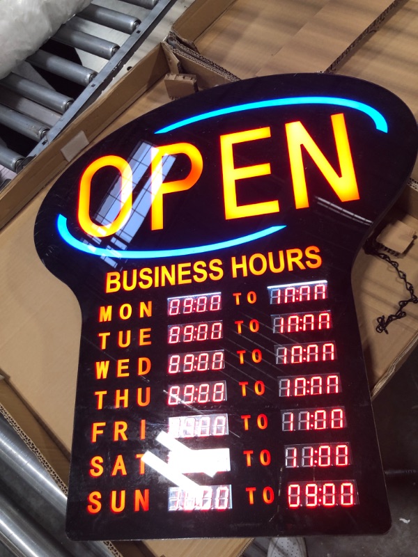 Photo 3 of Kanayu LED Business Open Sign Large Electronic Programmable Store Hours Sign with Instructions, 23.6 x 16.7 x 0.8 inches, Red and Black