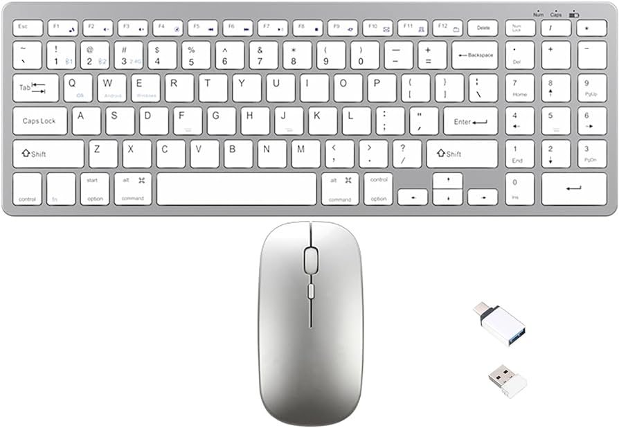 Photo 1 of LINKEET Wireless Keyboard and Mouse Combo, 2.4G/Bluetooh Dual Mode Rechargeable Ultra Slim Silent 4-Button Mouse and Scissor Switch 95-Key Keyboard with Num Pad, for PC/Tablet/Laptop/Mac, Silver White