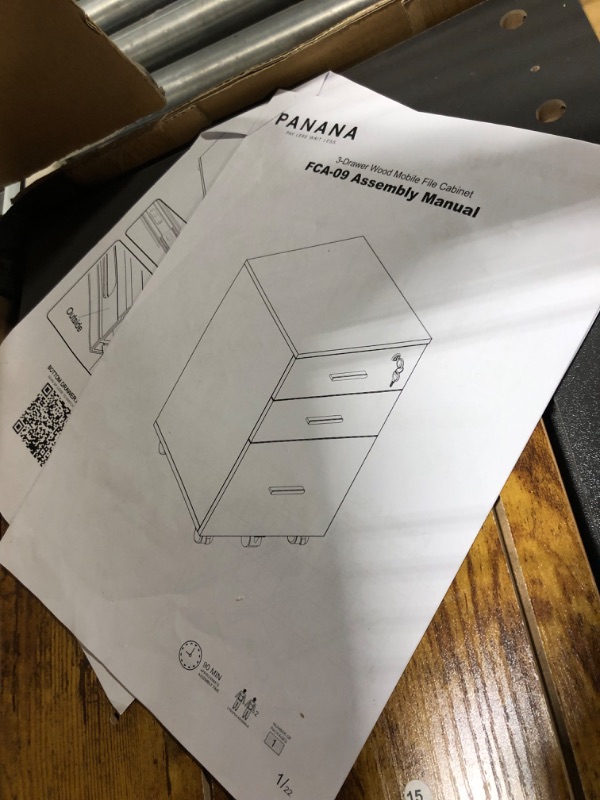 Photo 4 of Panana 3 Drawer Wood Mobile File Cabinet, Under Desk Storage Drawers Small File Cabinet for Home Office (Wood)