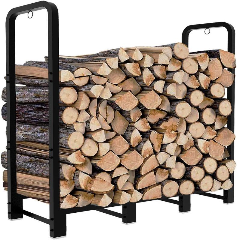 Photo 1 of Artibear 4ft Outdoor Firewood Rack, Upgraded Adjustable Heavy Duty Logs Stand Stacker Holder for Fireplace - Metal Lumber Storage Carrier Organizer, Bright Black