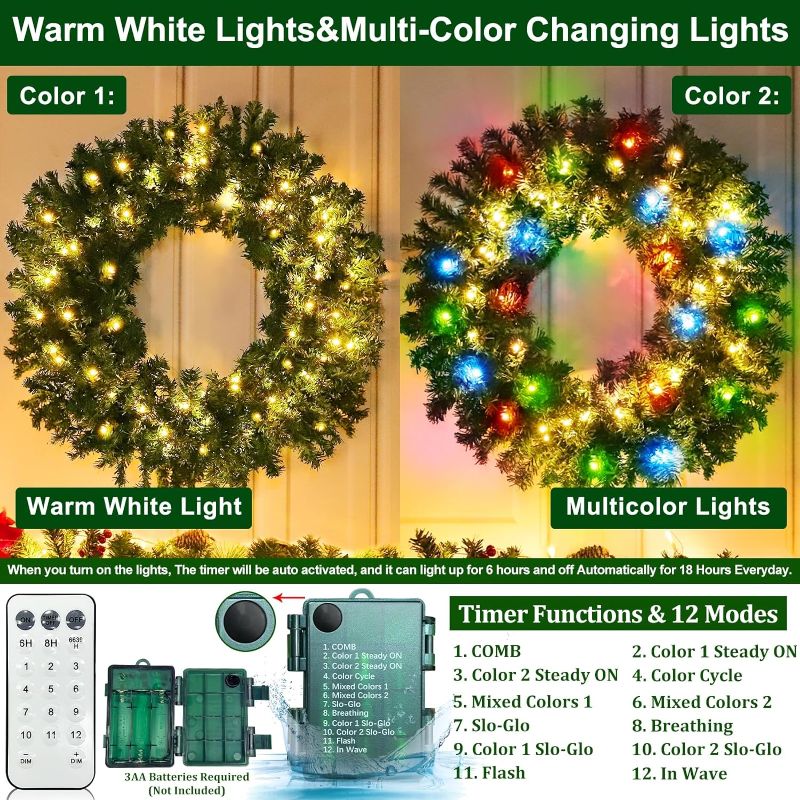 Photo 1 of [Dual Color Switch & Remote Control & Timer] 30 Inch 80LED Super Large Thick Prelit Christmas Wreath for Front Door Warm White & Multicolor...
