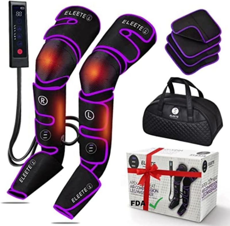 Photo 1 of ELEETE Leg Massager, Air Compression with Heat for Circulation, Pain Relief, and Muscle Recovery, Full Length Thigh, Calf, and Foot Massage, Digital Remote, Rechargeable and Portable