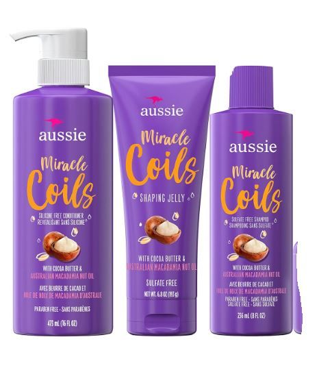 Photo 1 of Aussie Miracle Coils Collection, Shampoo, Conditioner, Shaping Jelly & Stretching Cream, For Curly Hair, Made with Australian Macadamia Nut Oil, Sulfate & Paraben Free , White , 4 Piece Set