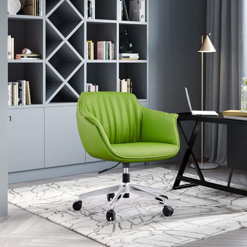 Photo 1 of Middle Back Office Chair for Home Adjustable Height Swivel PU Upholstered Modern Office Chair, Soft Thick Pad & Tiltable Back, Easy to Assemble, Green