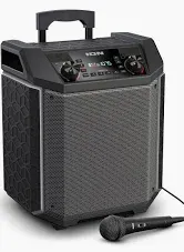 Photo 1 of ION Block Rocker Plus - 100W Bluetooth Outdoor Speaker with Rechargeable Battery, Karaoke Microphone, Radio, Wheels, Telescopic Handle & USB Charging