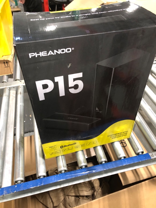 Photo 1 of PHEANOO 2.1 Compact Sound Bars for TV with Subwoofer, HDMI ARC/Bluetooth 5.0/Optical/AUX/RCA Connection, Remote Control, Adjustable Bass, Wall Mountable – P15, 140W, 16 inch Black P15