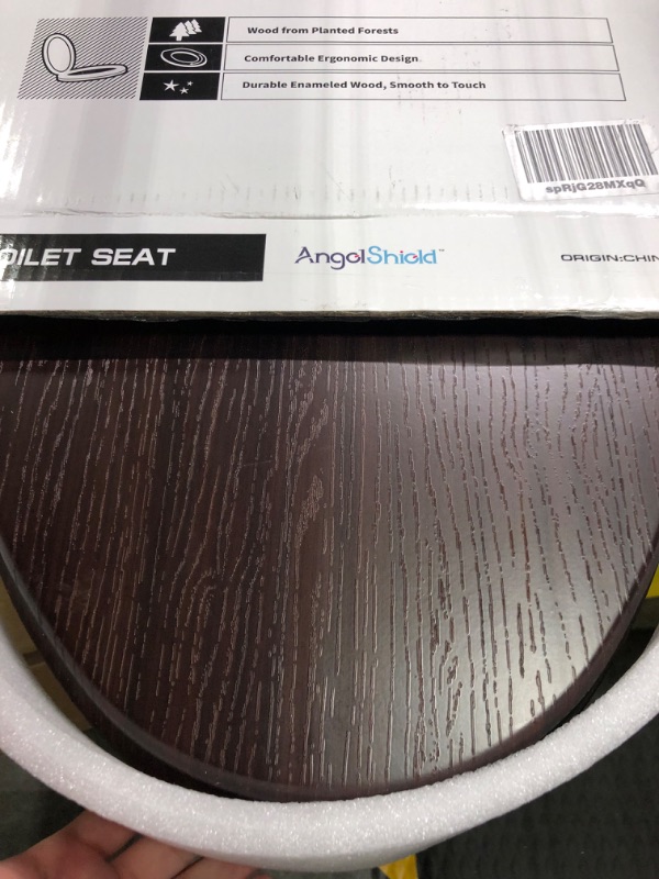 Photo 3 of Angel Shield Durable Wood Veneer Natural Toilet Seat Metal Hinged Easy Clean Anti-scratch American Standard(Round,Dark Walnut) Round-16.5” Black Wood