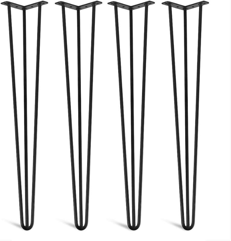 Photo 1 of Happybuy Hairpin Table Legs 24" Black Set of 4 Desk Legs 880lbs Load Capacity (Each 220lbs) Hairpin Desk Legs 3 Rods for Bench Desk Dining End Table Chairs Carbon Steel DIY Heavy Duty Furniture Legs
