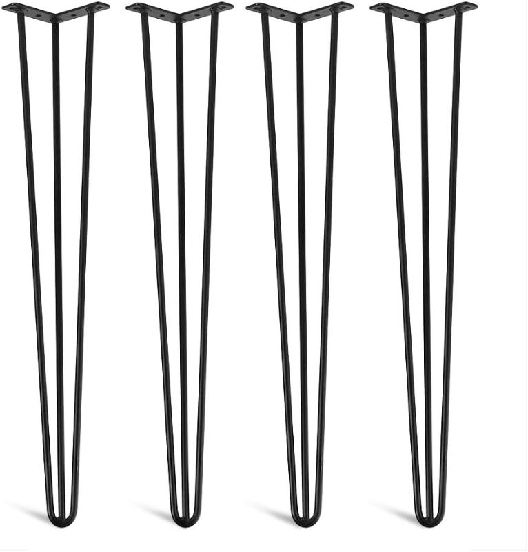 Photo 1 of Metal Table Legs x 4, Hairpin Table Legs, Heavy Duty Furniture Table Legs42 Inch, 3 Rod Black Solid Iron Metal Coffee Table Leg for DIY Home Office...
