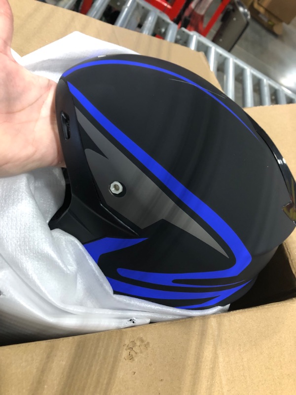 Photo 3 of Anti-Collision Dirt Bike Helmet Trend Skull ATV DOT Approved BMX Helmet SUV Mask Goggles Gloves,Dirt Bike Downhill Off-Road Mountain Bike Helmet 4-Piece Set Blue Medium