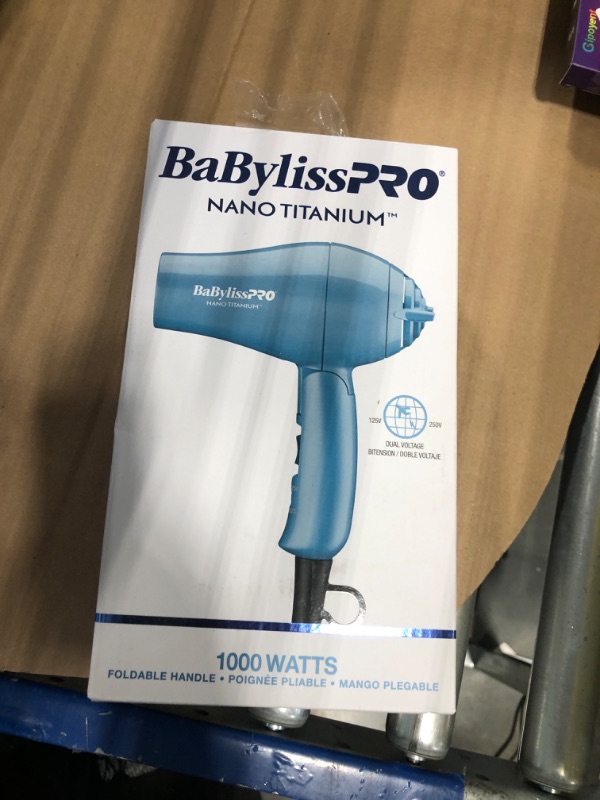 Photo 2 of BaBylissPRO Nano Titanium Travel Dryer, Blue