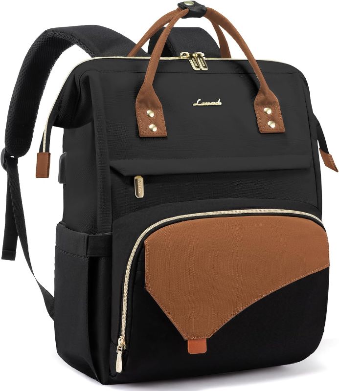 Photo 1 of LOVEVOOK Women's Laptop Backpack, Black-Brown, 17.5"x12.5"x7.8", 2.3 lbs