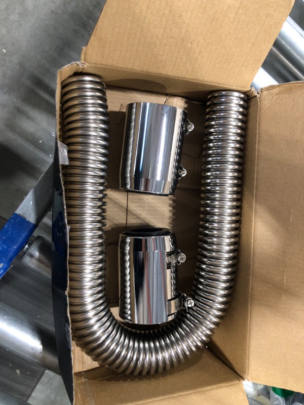 Photo 2 of 24" Stainless Steel Radiator Flexible Coolant Water Hose Kit with Caps Universal Silver