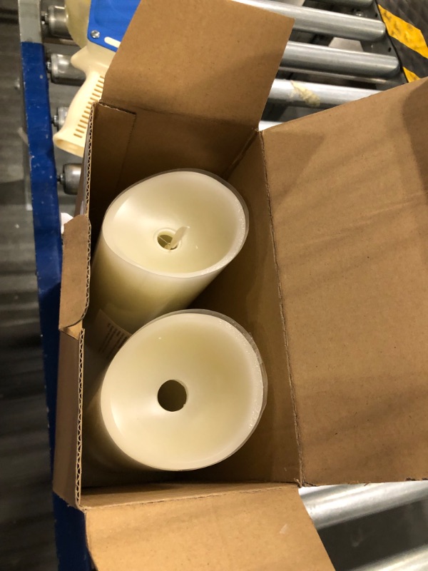 Photo 2 of 5plots 9 inch x 3 inch Wax Flameless Candles - Ivory Flickering Glow LED Candles - Battery Operated with Remote and Timer Set of 2