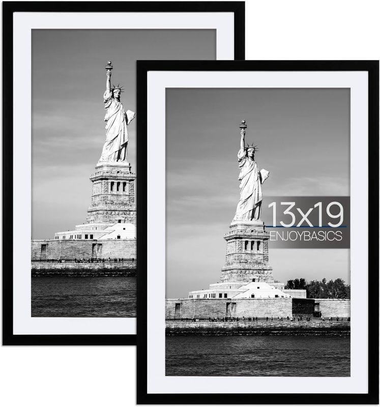 Photo 1 of 
Roll over image to zoom in







ENJOYBASICS 13x19 Picture Frame, Display Poster 11x17 with Mat or 13 x 19 Without Mat, Wall Gallery Photo Frames, WOOD  2 Pack