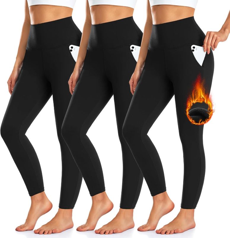 Photo 1 of 3 Pack Fleece Lined Leggings Women High Waisted Warm Winter Yoga Pants for Women Thermal Running Workout Leggings