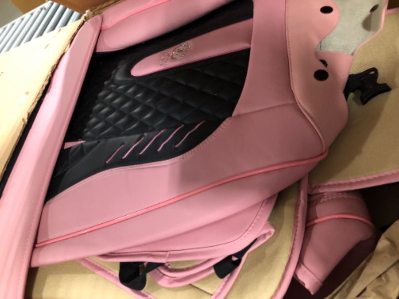 Photo 1 of ZHNGSU 01 5pcs Car Seat Covers Full Set with Waterproof Leather,Airbag Compatible Automotive Vehicle Cushion Cover Universal fit for Most Cars (Black&Pink, Full Set) … Full Set Black&Pink