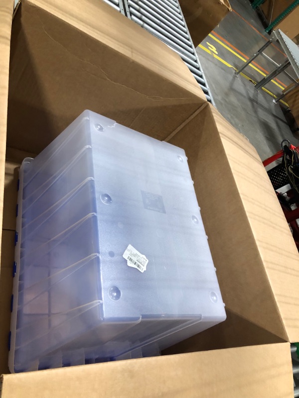 Photo 2 of Akro-Mils 66486 12-Gallon Plastic Stackable Storage Keepbox Tote Container with Attached Hinged Lid, 21-1/2-Inch x 15-Inch x 12-1/2-Inch, Clear/Blue Clear/Blue Keep Box