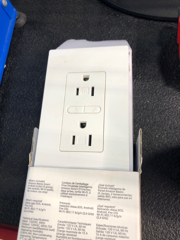 Photo 2 of Amazon Basics Smart In-Wall Outlet with 2 Individually Controlled Outlets, Tamper Resistant, 2.4 GHz Wi-Fi, Works with Alexa Only, 4.57 x 2.80 x 1.85 inches, White
