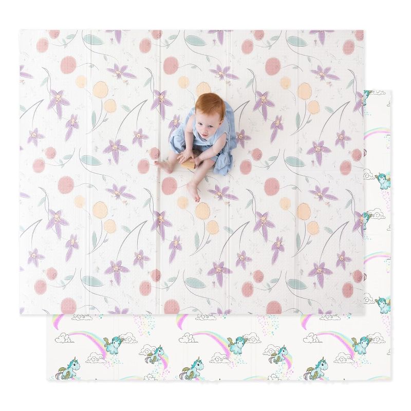 Photo 1 of JumpOff Jo - Large Waterproof Foam Padded Play Mat for Infants, Babies, & Toddlers - Play & Tummy Time, Foldable Activity Mat, 70 in. x 59 in. - Woodland Rainbow