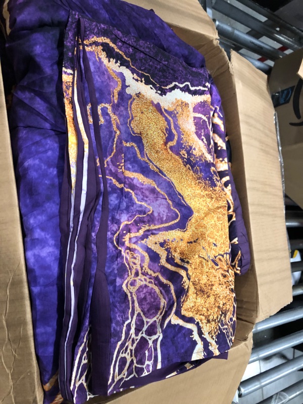 Photo 4 of A Nice Night Marble Like Burning Mountain Printed Bedding Set,Retro Style Watercolor Artwork Design,Ultra Soft Comforter Set (Purple,Calking(96-by-104-inches)) Purple Cal King(96-by-104-inches)