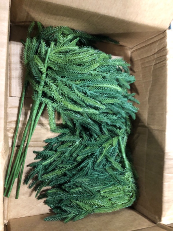 Photo 3 of 12 PCS Christmas Artificial Pine Needles Branches Garland Artificial Green Pine Needles Branches, Fake Craft Greenery Pine Picks for DIY Wreath Christmas Embellishing and Home Garden Decor