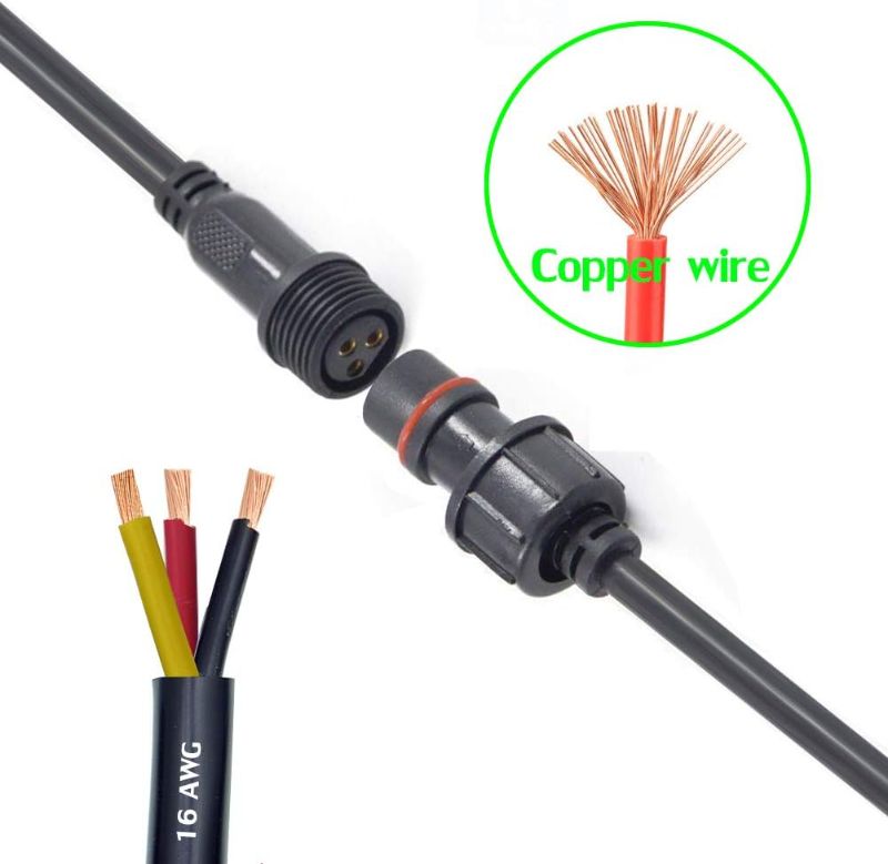 Photo 1 of YETOR Waterproof Connector 3wire, 16AWG Male Female Plug LED Connector with 3Pin Waterproof Connectors IP68 20CM Extension Cable for Indoor/Outdoor LED Strip Lights.