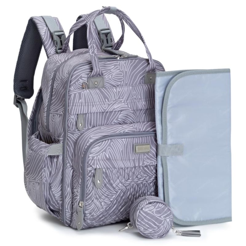 Photo 1 of BabbleRoo Diaper Bag Backpack - Baby Essentials, Travel Essentials Baby Bag with Changing Pad, Stroller Straps & Pacifier Case - Unisex, Gray Swirls