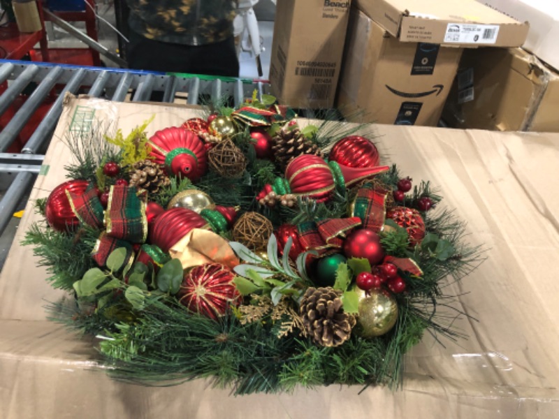 Photo 2 of 21 inch Christmas Tree Wreath with Festive Bow (Wreath with Red Bow)