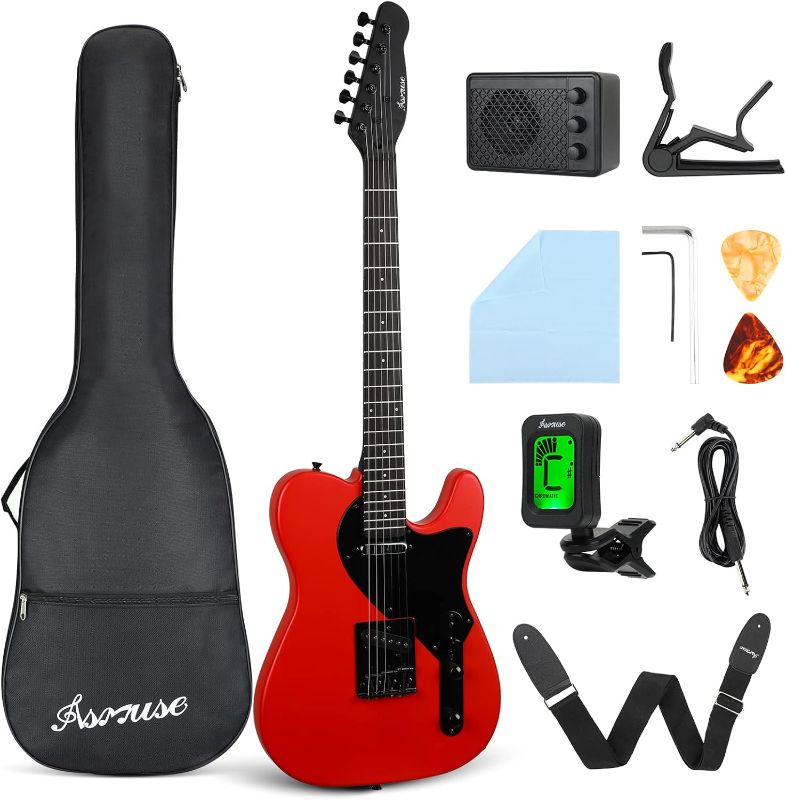 Photo 1 of Asmuse 39 Inch Electric Guitar Beginner Kit Full Size HSS for Starter Bundle with Amplifier, 6 Extra String, Picks, Gig Bag, Shoulder Strap, Digital tuner, Cable