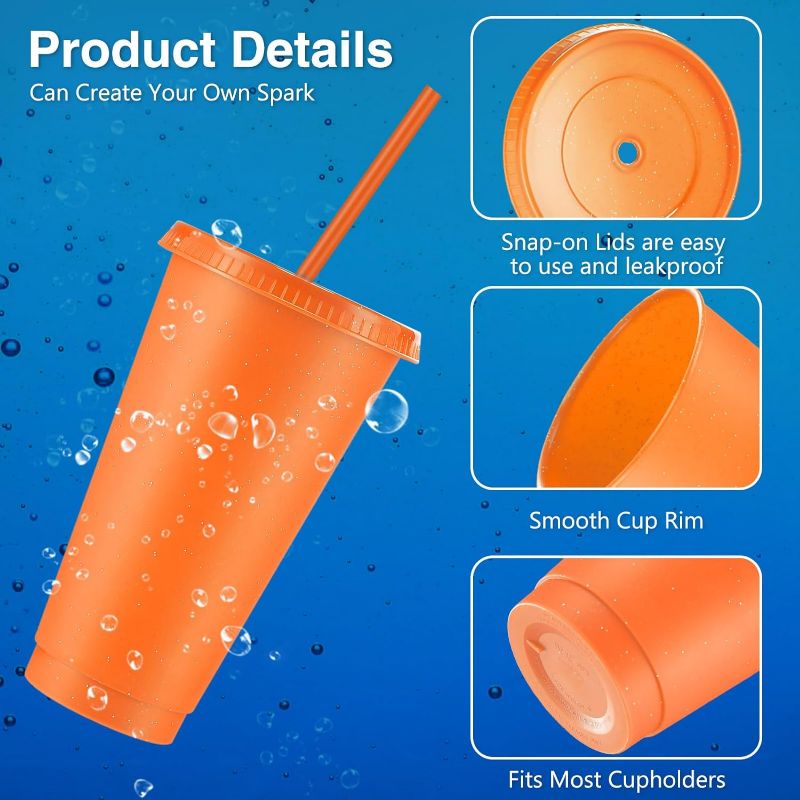 Photo 1 of 4 Pcs Reusable Cups with Lids and Straws 24 oz Glitter Iced Coffee Tumbler Plastic Travel Mug Cup for Smoothie Juices Parties Birthdays, Flamingo Party Bachelor Party (Fluorescent Orange)
