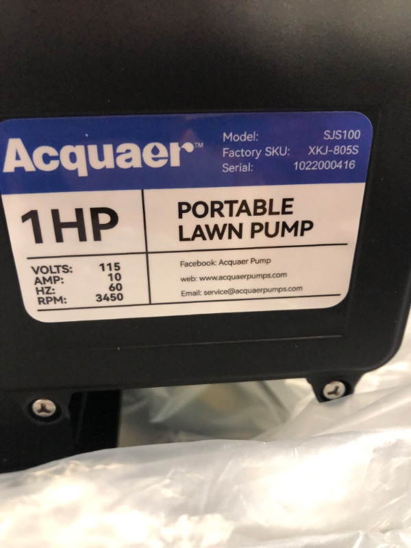 Photo 1 of Acquaer 1HP Portable Shallow Well Pump Garden Pump, Stainless Steel, 998GPH, 115V Sprinkler Pump Water Transfer Draining Irrigation Pump for Water Removal/Lawn Garden